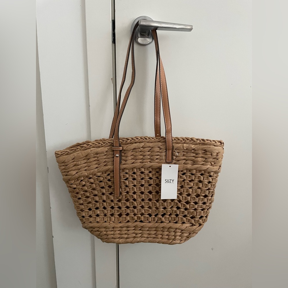 Tan Woven Tote Bag Suzy new handbag shopper tote - Picture 2 of 6